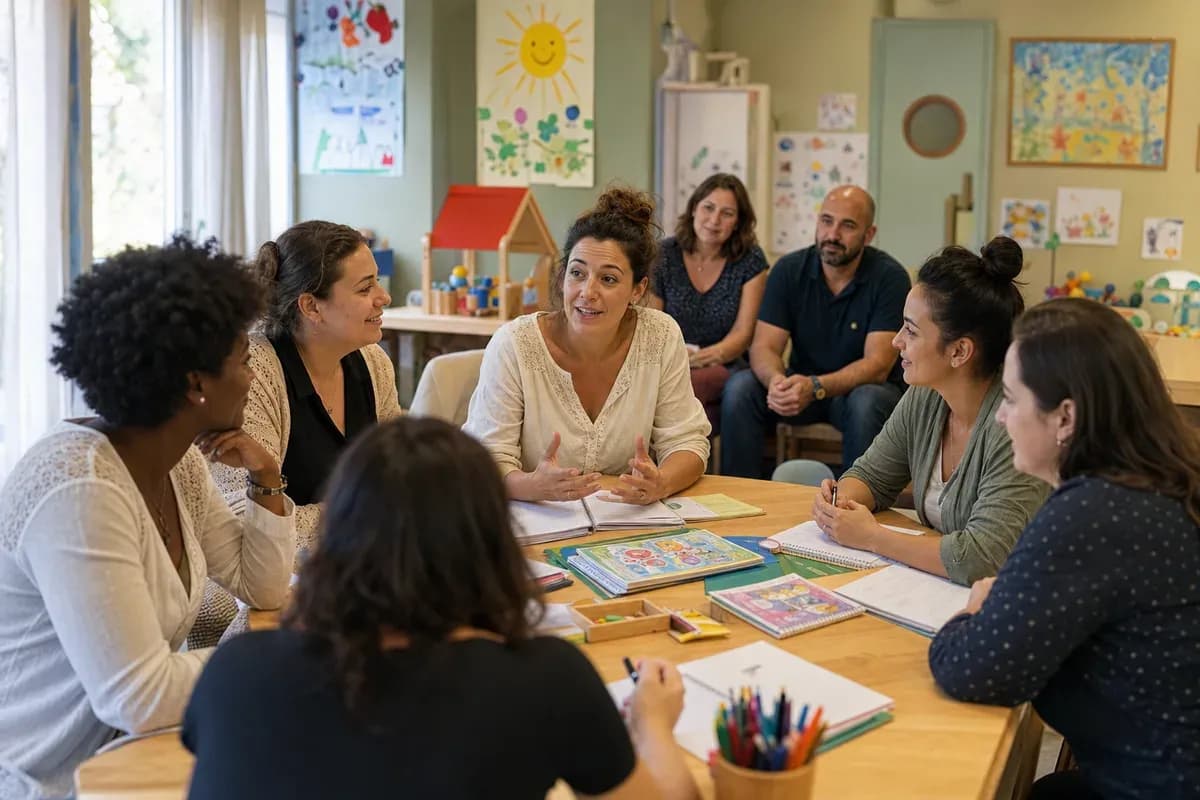 Une équipe de professionnelles de la petite enfance en formation autour d’une table